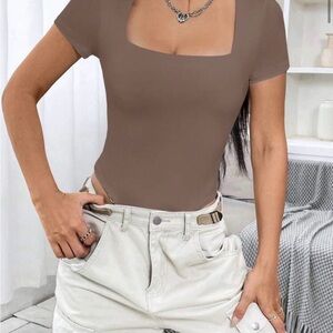 SHEIN Brown Square Neck Bodysuit